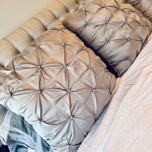 HOTEL COLLECTION Silky 3 EURO Silver Tufted Pillow Set 23” Shams w Inserts!